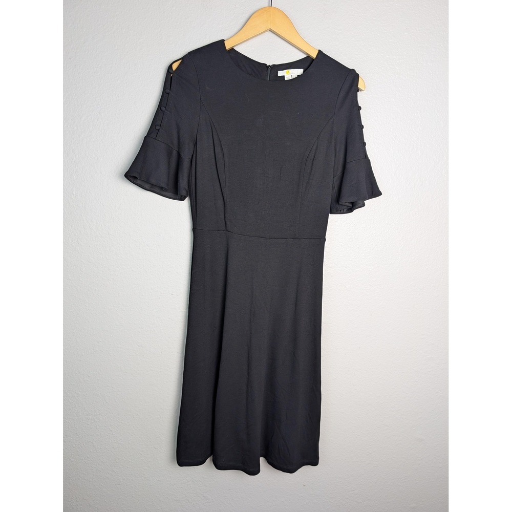 Boden Dress Womens 6R Black Fit & Flare Knee Length Cold Shoulder Short Sleeve